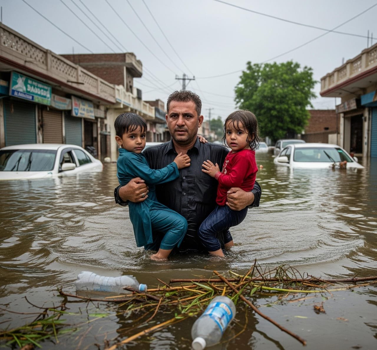 Heroic Father Saves Children from Floodwaters